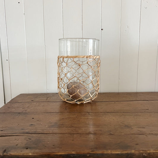 Glass and rattan candle holder - Large