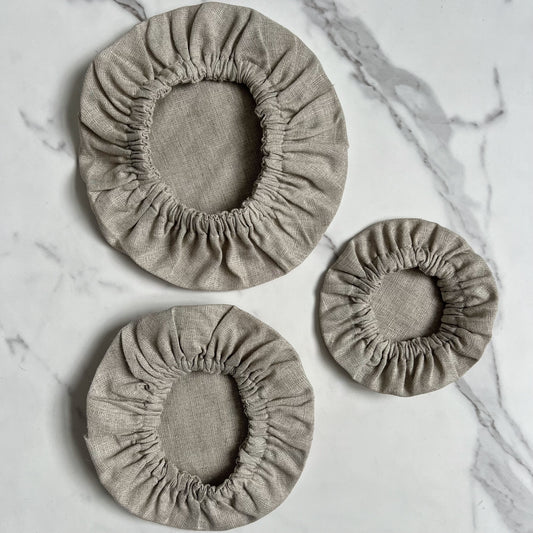 Set of three linen bowl covers