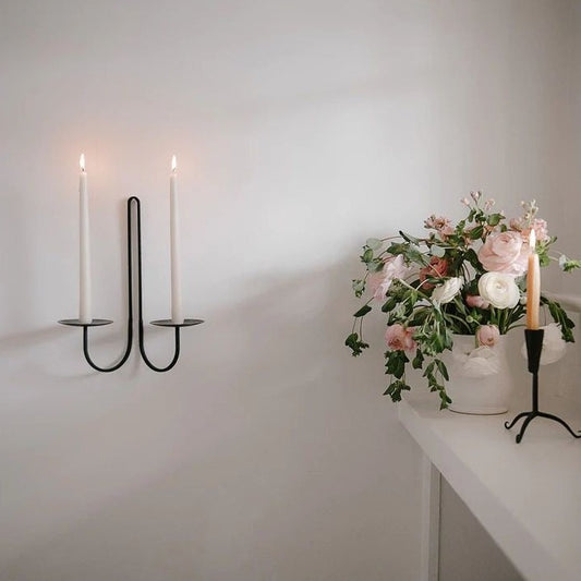 Black iron wall candle holder - Double